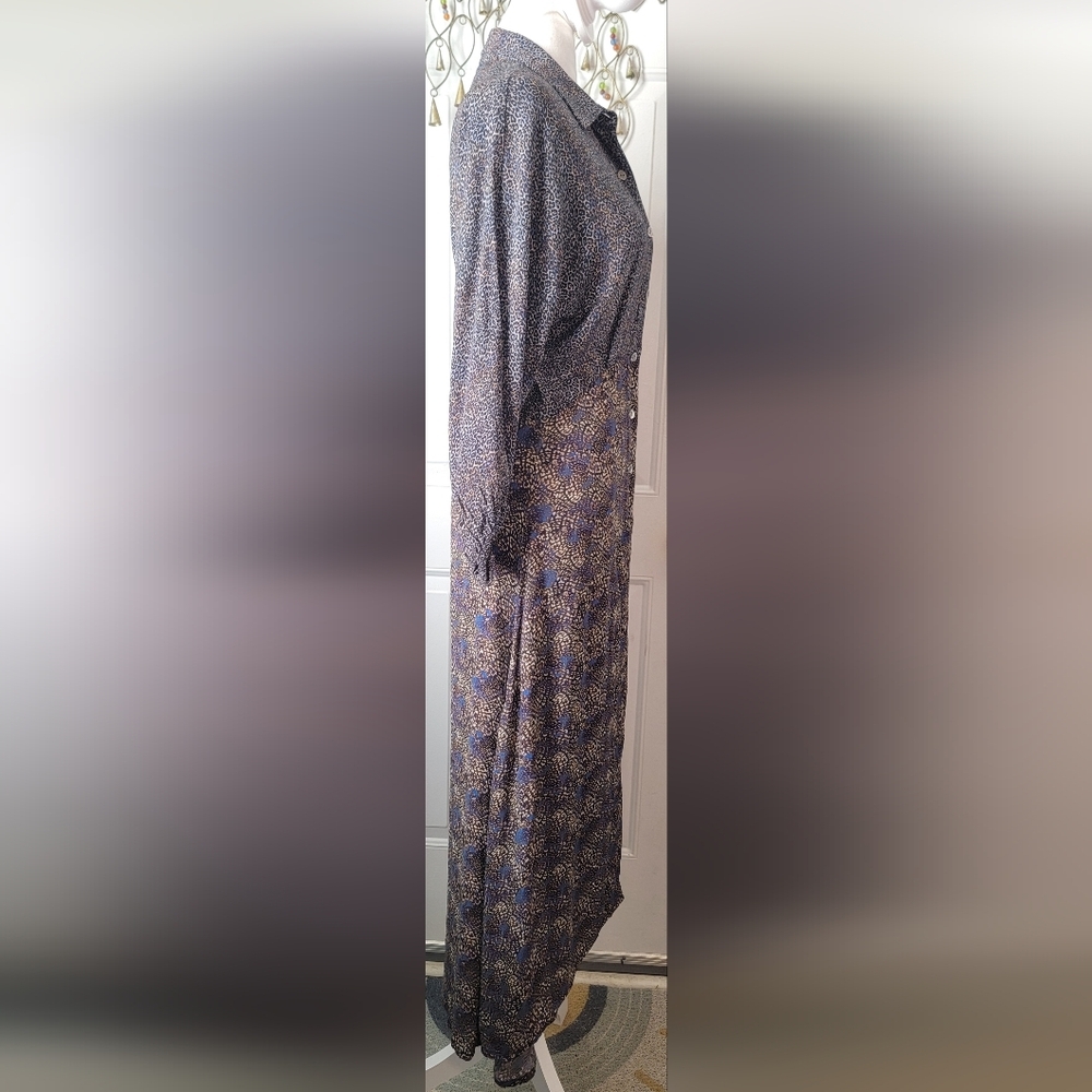 Bl^nk London Anthropologie Midi Dress Womens S Black Blue Tan Animal Print Boho - Picture 5 of 15